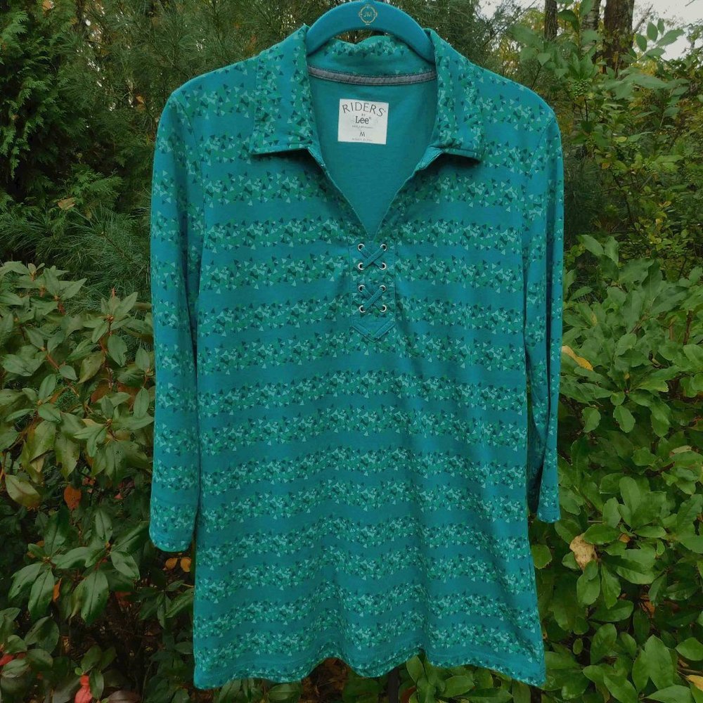 Riders by Lee Pretty Teal & Green Print Split V-Neck Tunic